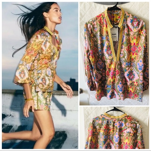 NWT ZARA LONG SLEEVE PRINTED BLOUSE - Picture 8 of 12